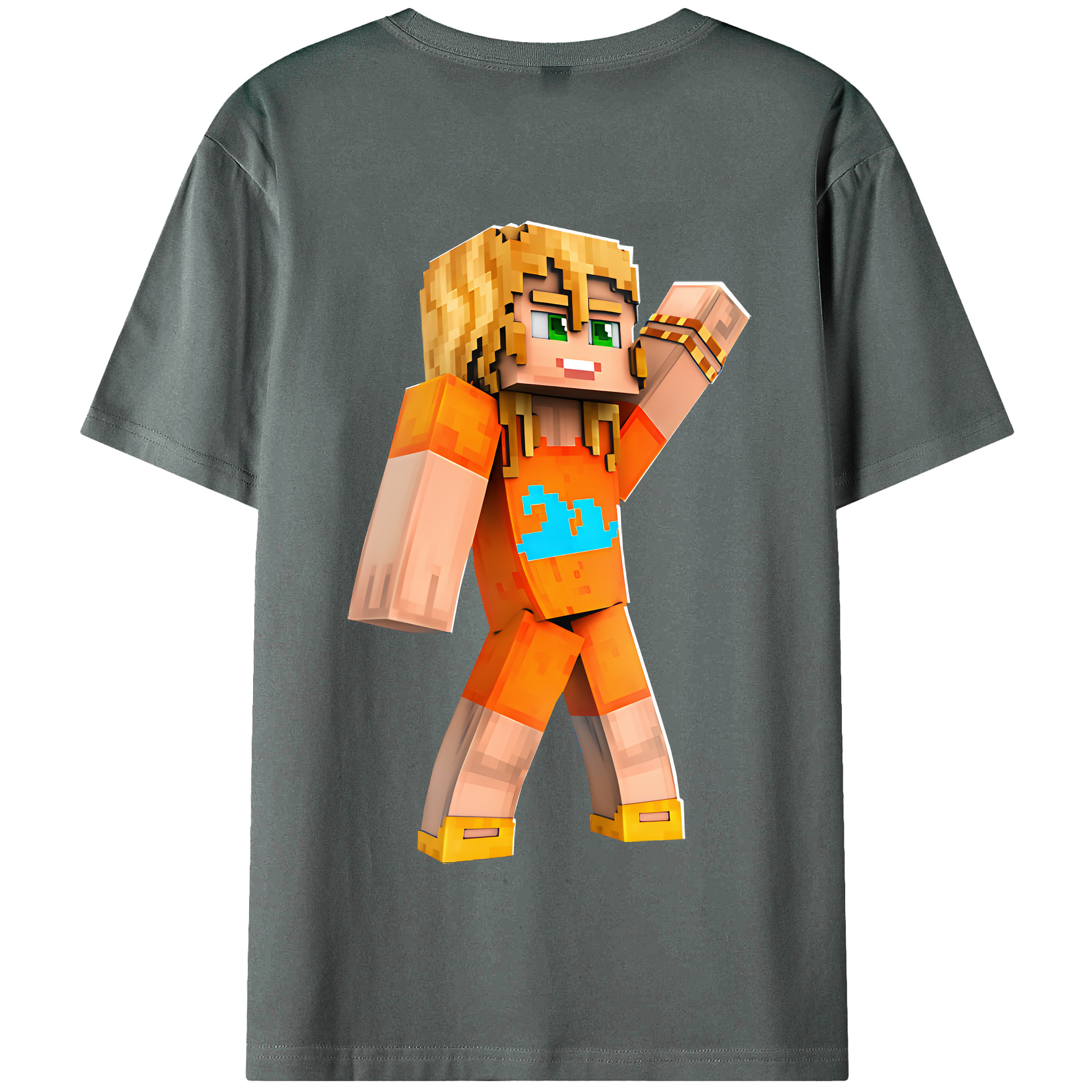 （画像用） マインクラフト ブロックの世界 Minecraft MC Block world 綿100％半袖Tシャツ（背面プリント）